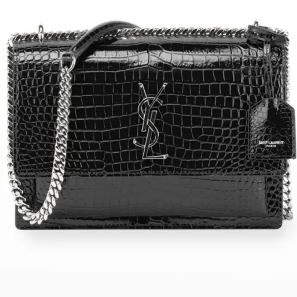 YSL Black crocodile patent leather bag